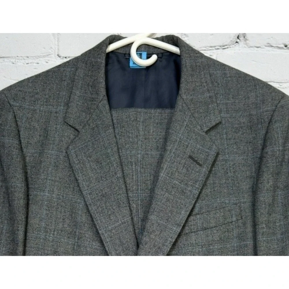 VTG Hickey Freeman Suit 42L Pure Wool Gray‎ Glen Check 36L Pants USA 90s